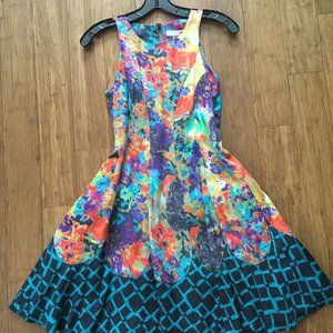 Tracy Reese Fit Flare Colorful Midi Dress Size 0P